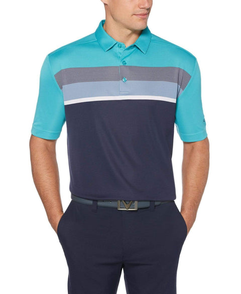 Mens Birdseye Color Block Chest Stripe Polo Polos Baltic / M