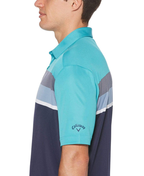 Mens Birdseye Color Block Chest Stripe Polo Polos