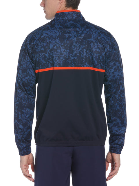 Abstract Camo Print Quarter Zip Golf Windbreaker (Navy Blazer) 