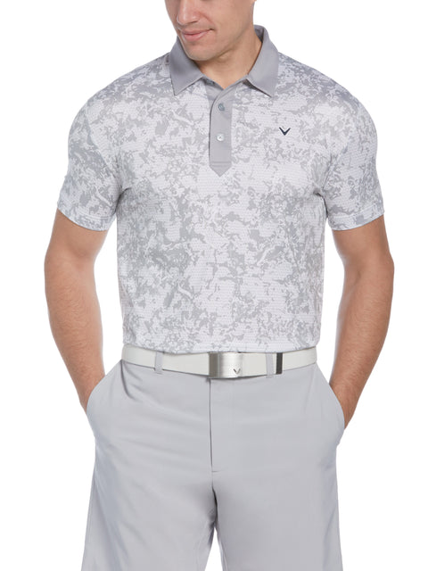 All-Over Abstract Camo Print Golf Polo (Bright White) 