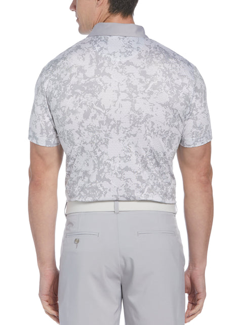 All-Over Abstract Camo Print Golf Polo (Bright White) 