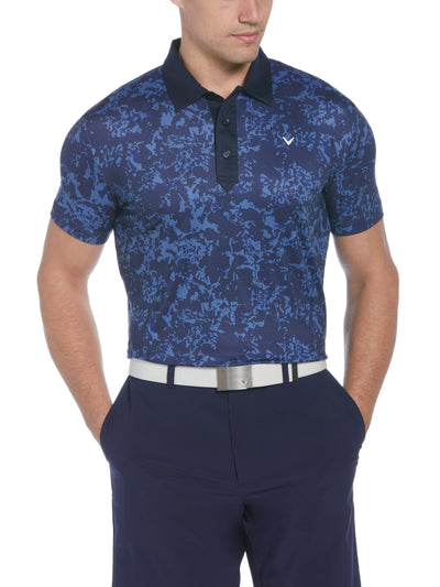 All-Over Abstract Camo Print Golf Polo (Navy Blazer) 