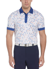 All-Over Geo Chevron Print Golf Polo (Bright White) 