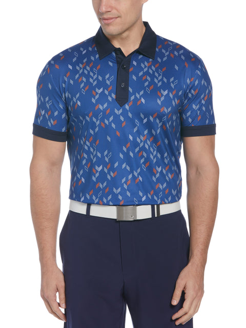 All-Over Geo Chevron Print Golf Polo (Limoges) 