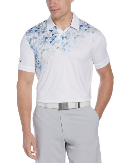 Asymmetrical Mural Print Golf Polo (Bright White) 