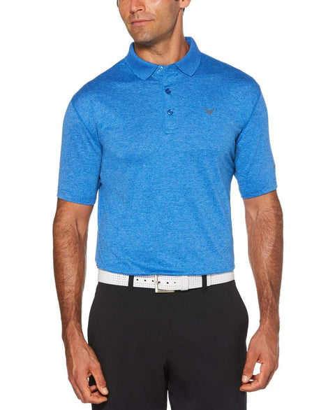 Mens Cooling Heathered Polo with Chevron Polos Magnetic Blue Heather / M