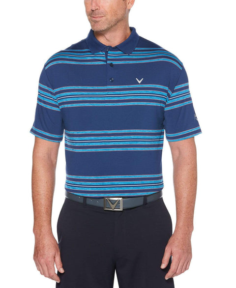 Mens Cooling Regimental Space Dye Stripe Polo with Chevron Polos Estate Blue / XL