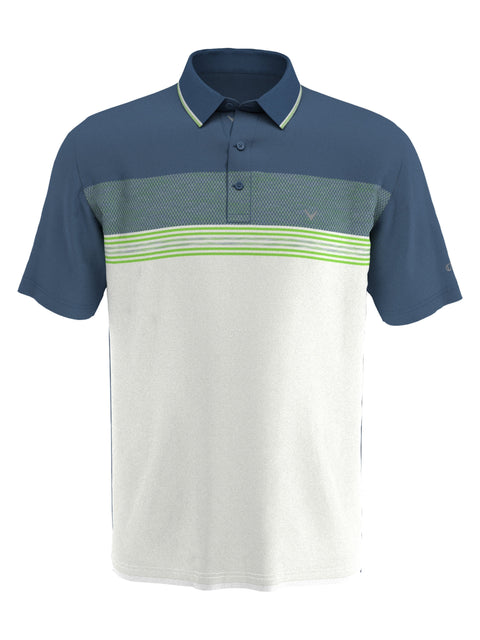 Mens Engineered Stripe and Micro Geo Print Golf Polo-Polos-Real Teal-L-Callaway