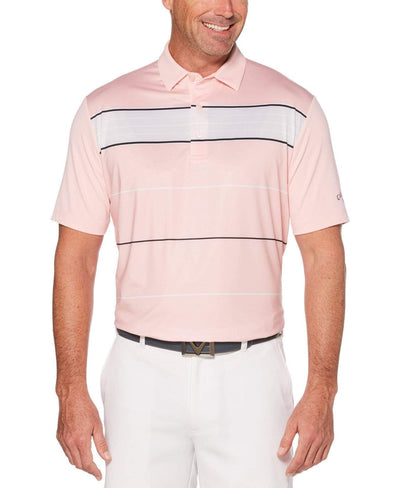 Mens Herringbone Stripe Polo Polos Powder Pink / S