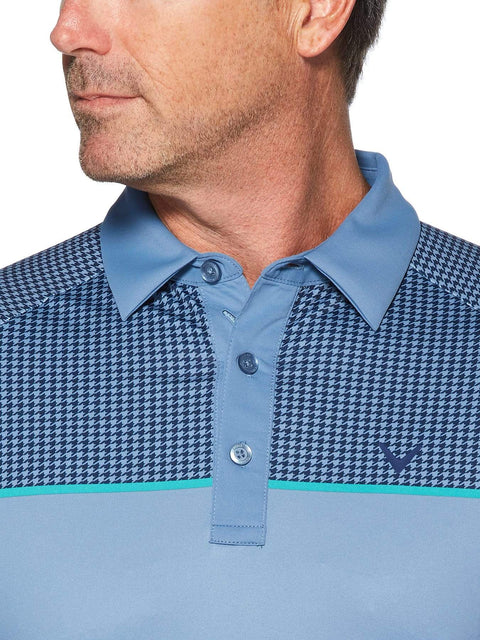 Mens Houndstooth Chest Print Golf Polo Polos