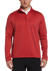 Mens Midweight Waffle Knit Fleece 1/4 Zip Golf Sweater (True Red Htr) 