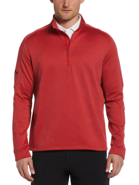 Mens Midweight Waffle Knit Fleece 1/4 Zip Golf Sweater (True Red Htr) 