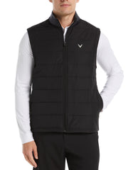 Mixed Media Full Zip Puffer Golf Vest (Black Heather) 