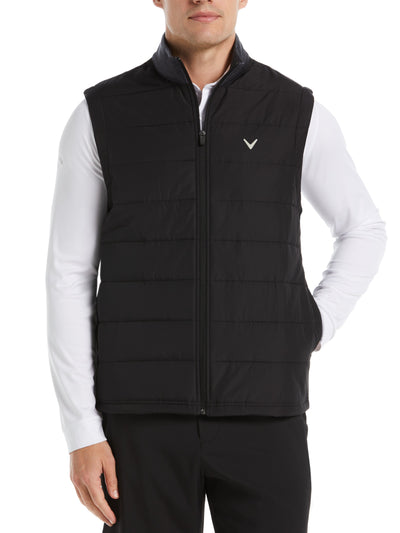 Mixed Media Full Zip Puffer Golf Vest (Black Heather) 