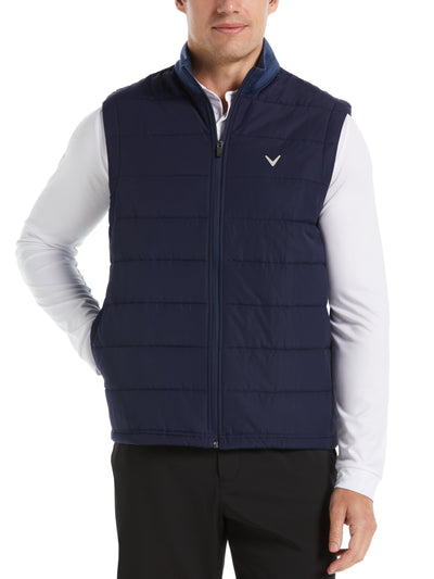 Mixed Media Full Zip Puffer Golf Vest (Peacoat Heather) 