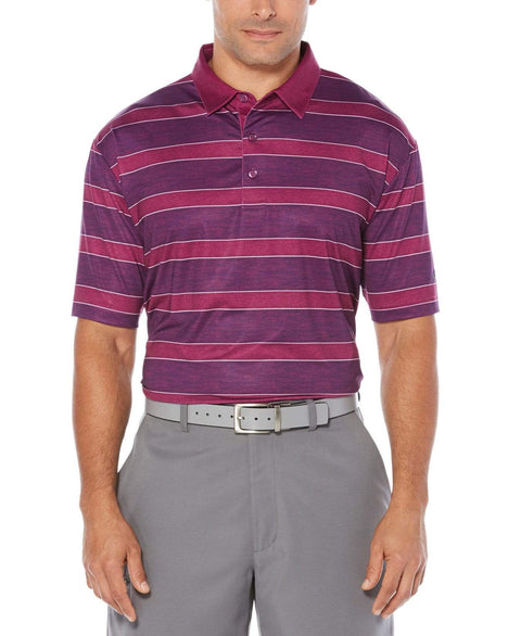 Mens Opti-Dri Heathered Rugby Stripe Polo Polos Hollyhock Heather / XL