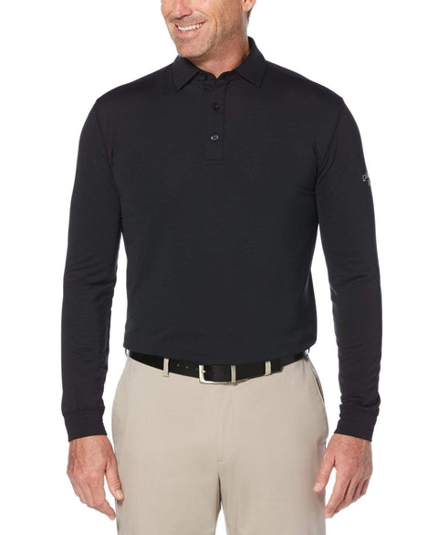 Mens Performance Long Sleeve Heathered Polo Polos Caviar / M