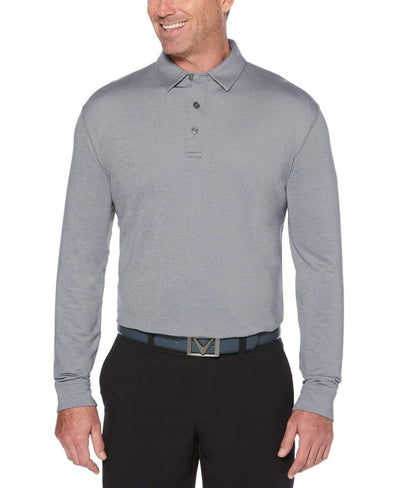 Mens Performance Long Sleeve Heathered Polo Polos Medium Grey Heather / L