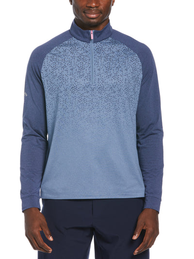 Quarter Zip Mixed Media Raglan Sleeve Pullover Golf Sweater (Peacoat Heather) 