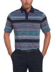 Mens Swing Tech Marled Texture Stripe Golf Polo-Polos-Navy-XL-Callaway