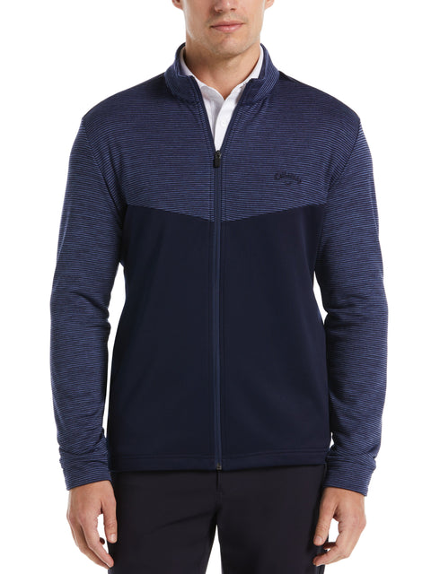 Textured Block Full Zip Golf Sweater (Peacoat Heather) 