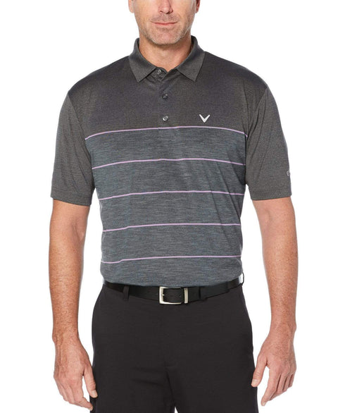 Mens Ventialted Heather Stripe Polo Polos Black Heather / M