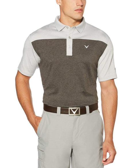 Mens Ventilated Heathered Color Block Polo with Chevron Polos Castlerock Heather / L