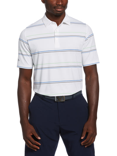 Yarn Dyed Ventilated Textured Stripe Golf Polo (Bright White) 