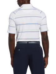 Yarn Dyed Ventilated Textured Stripe Golf Polo (Bright White) 