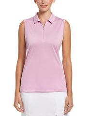 Quarter Zip Heather Sleeveless Golf Polo (Sunset Pink Htr) 