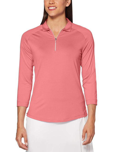 Womens 3/4 Sleeve Swing Tech Shadow Stripe Polo-Polos-Camellia Rose-XXL-Callaway