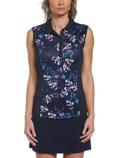 Butterfly Floral Printed Golf Polo (Peacoat) 