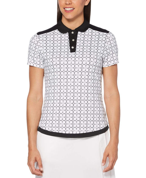 Womens Circular Print Polo Polos Brilliant White / S