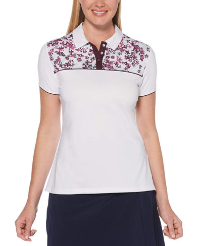 Womens Confetti Floral Chest Print Polo Polos Brilliant White / S