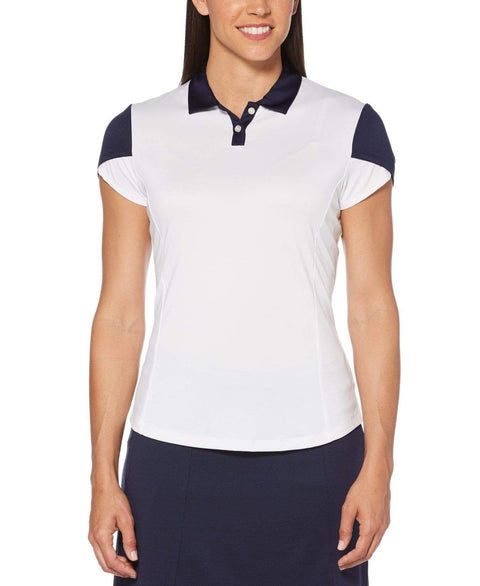 Womens Contrast Tulip Sleeve Polo Polos Brilliant White / XS