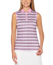 Womens Crystal Stripe Printed Polo Polos Fuchsia Pink / XXL