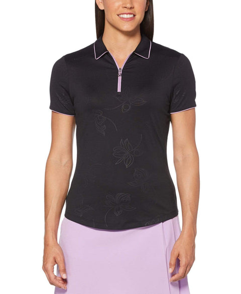 Womens Embossed Floral Print Polo Polos Caviar / XXL