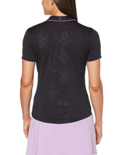 Womens Embossed Floral Print Polo Polos