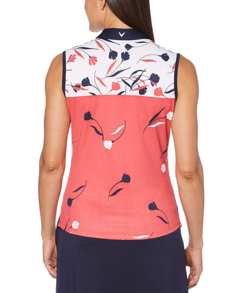 Womens Engineered Floral Print Polo Polos