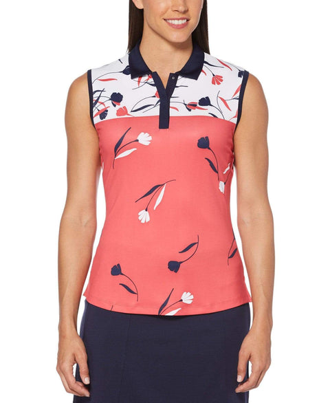 Womens Engineered Floral Print Polo Polos Teaberry / S