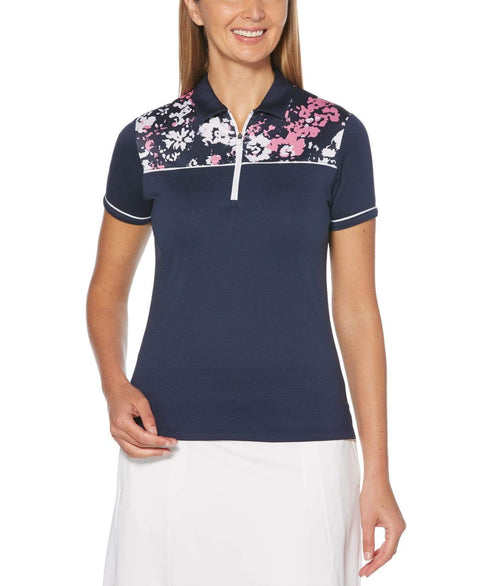 Womens Floral Print Polo Polos Peacoat / XXL