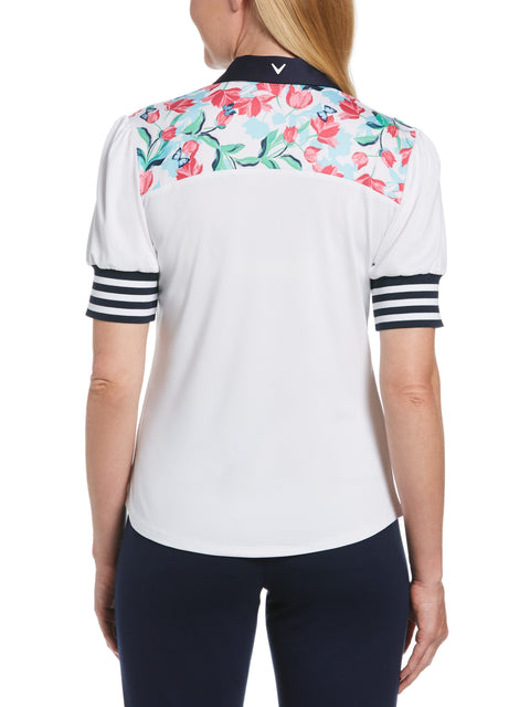 Womens Floral and Stripe Print Golf Shirt-Polos-Callaway