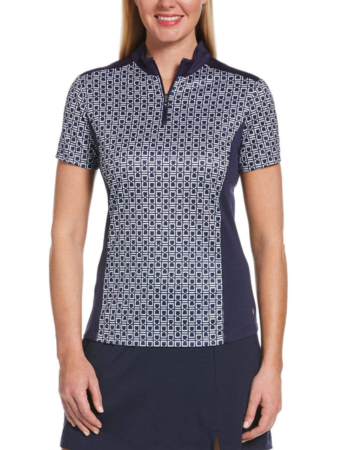 Womens Geo Print Polo with Mock Collar-Polos-Peacoat-L-Callaway Apparel