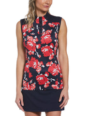 Large Scale Floral Print Golf Polo (Peacoat) 