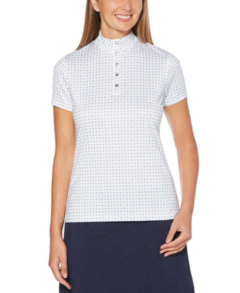 Womens Mini Geo Print Mock Polo Polos Brilliant White / S