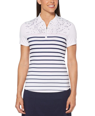 Womens Mini Print Stripe Polo Polos Brilliant White / XL