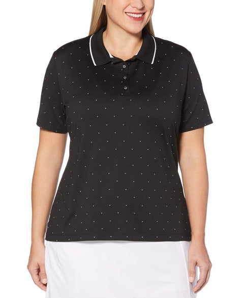 Womens Plus Allover Chevron Printed Polka Dot Polo Polos Caviar / 1X