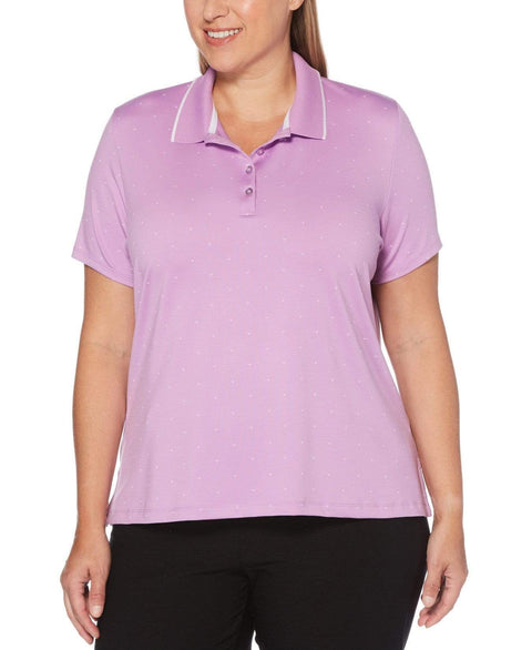 Womens Plus Allover Chevron Printed Polka Dot Polo Polos Sheer Lilac / 2X