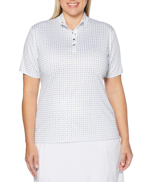 Womens Plus Mini Geo Print Mock Polo Polos Brilliant White / 2X