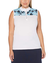 Womens Plus Sleeveless Block Floral Print Polo Polos Brilliant White / 3X